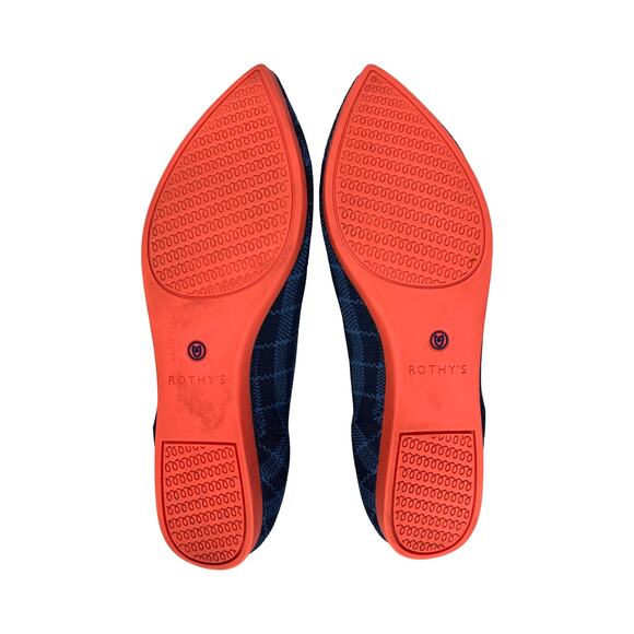 Rothy’s The Point Flats Navy Check Knit Blue Red Sole Women’s Size 8 Shoes - Picture 4 of 10